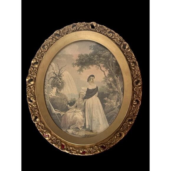 Vintage French Fashion Print in Ornate Gold Frame - Picture 3 of 5